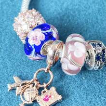 100% 正品 925 纯银穆拉诺玻璃吊坠，原创手工手链吊坠，女士花朵吊坠，女士珠宝礼品，1 个吊坠，不含手链 #SW8 - 藍色 - 查看 4