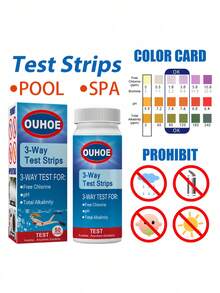 1pc OUHOE 3-In-1 PH Test Strips, Test Paper For Swimming Pool Water Total Alkalinity And Hardness, Pool Cleaning Water Acid-Base Test Paper - Multicolor - View 8