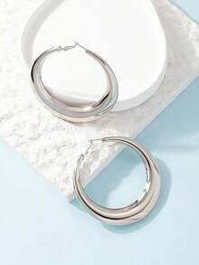 1 Pair Fashionable Geometric Enameled Earrings, Versatile - Silver - View 3