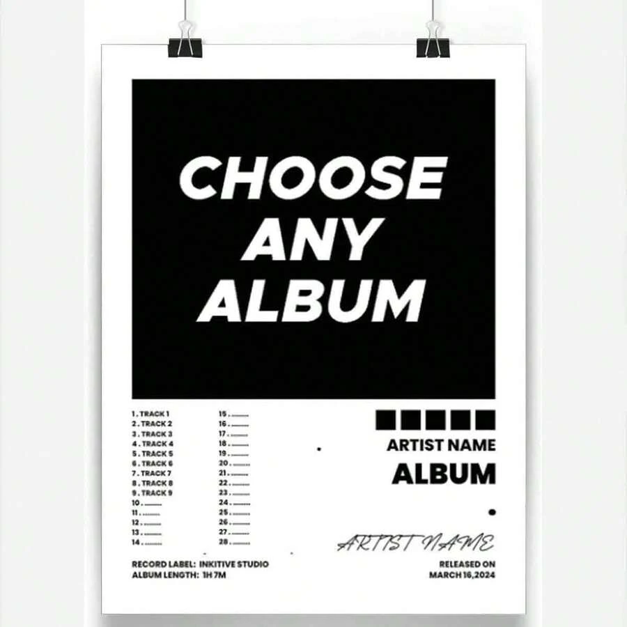 1 Customized Album Poster - Canvas Music Wall Painting, Album Cover Printing, Optional Album, Song Track List Printing, Album Art Poster, Frameless, Reusable Fashion, Modern Customization, Personalized, Unique Gift For Him Or Her, Boyfriend, Girlfriend, Dad, Mom, Family, Friends, Pet Anniversary, Mother's Day, Birthday, Father's Day, Graduation Ceremony, Wedding, Home Dining Room, Bathroom, Living Room, Bedroom, Tea Room - Multicolor - Album - View 1