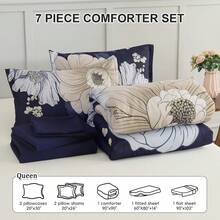 7 Pieces Gray Floral Comforter Set Queen Size King Size Bedding Set, Floral Comforter Flower Bedding Sets Lightweight Boho Bed Set With Sheet,Pillowcases&Shams For Wedding Items,Home Bed Room Decor,Easter Gifts,Mothers Day Gift,All Season - Gray-1164 - 查看 5