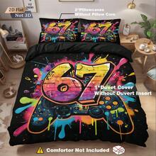 3pcs Set (1 Zipper Duvet Cover + 2 Pillowcases, No Filler), Colorful Game Controller And Hot Dog Number 6, 7 Digital Print Pattern Bedding Set - 2893+SJT+K - View 6