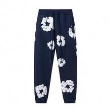 Denim T Gothic Peony Print Sweatsuit Set 2025, Hip Hop Streetwear Oversized Hoodie & Joggers, Y2K Retro Graphic Lounge Set, Unisex Autumn Winter Daily Wear - Navy Blue - View 4