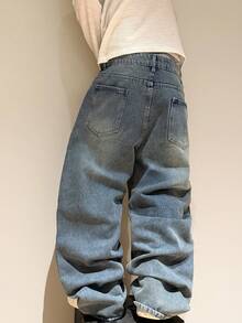 1pc Hearty Haven Casual Loose Fit American Street Style Men's Denim - Baby Blue - View 6