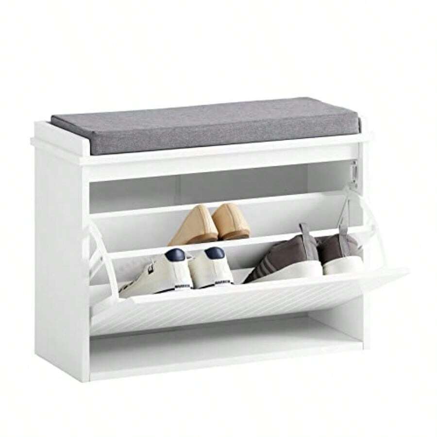 HLJ SoBuy Banco Zapatero Banco de Almacenamiento con Cajón Estante para Zapatos para Entrada Organizador de Almacenamiento con Asiento Acolchado Blanco FSR98-W81 - Blanco - Ver 1