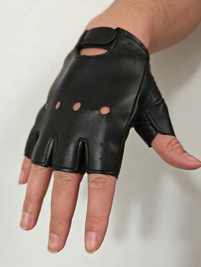 1 Pair PU Leather Half Finger Gloves, Men's Driving, Street Dance Performance Gloves, Women's Thin Fingerless Cycling Sports Gloves, Suitable For All Seasons