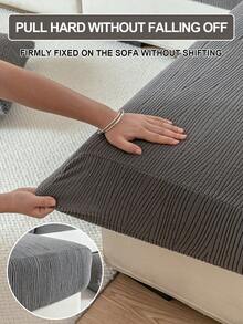 1pc Universal Sofa Cover, Simple All-Season Non-Slip Sofa Pad, Sofa Slipcover, Elastic Sofa Cap, Suitable For L-Shaped Sofa And 1/2/3/4 Seat Sofa Protection - Diagonal Stripes - Dark Gray - View 7