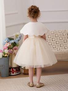 Young Girl Shawl 3D Flower Bow Tulle Elegant Flower Girl Dress, Suitable For Girls Birthday Party, Banquet, Prom, Wedding, Bridesmaid, Holiday Celebration - Champagne - View 8