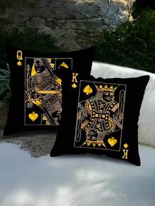 1/2/3/4pcs, High Quality Luxury Black Golden Throw Pillow Cover King Queen Ace Of Spades Unique Decoration For Living Room Bedroom Den Car 17.7*17.7 Inches - Black and Gold - View 5