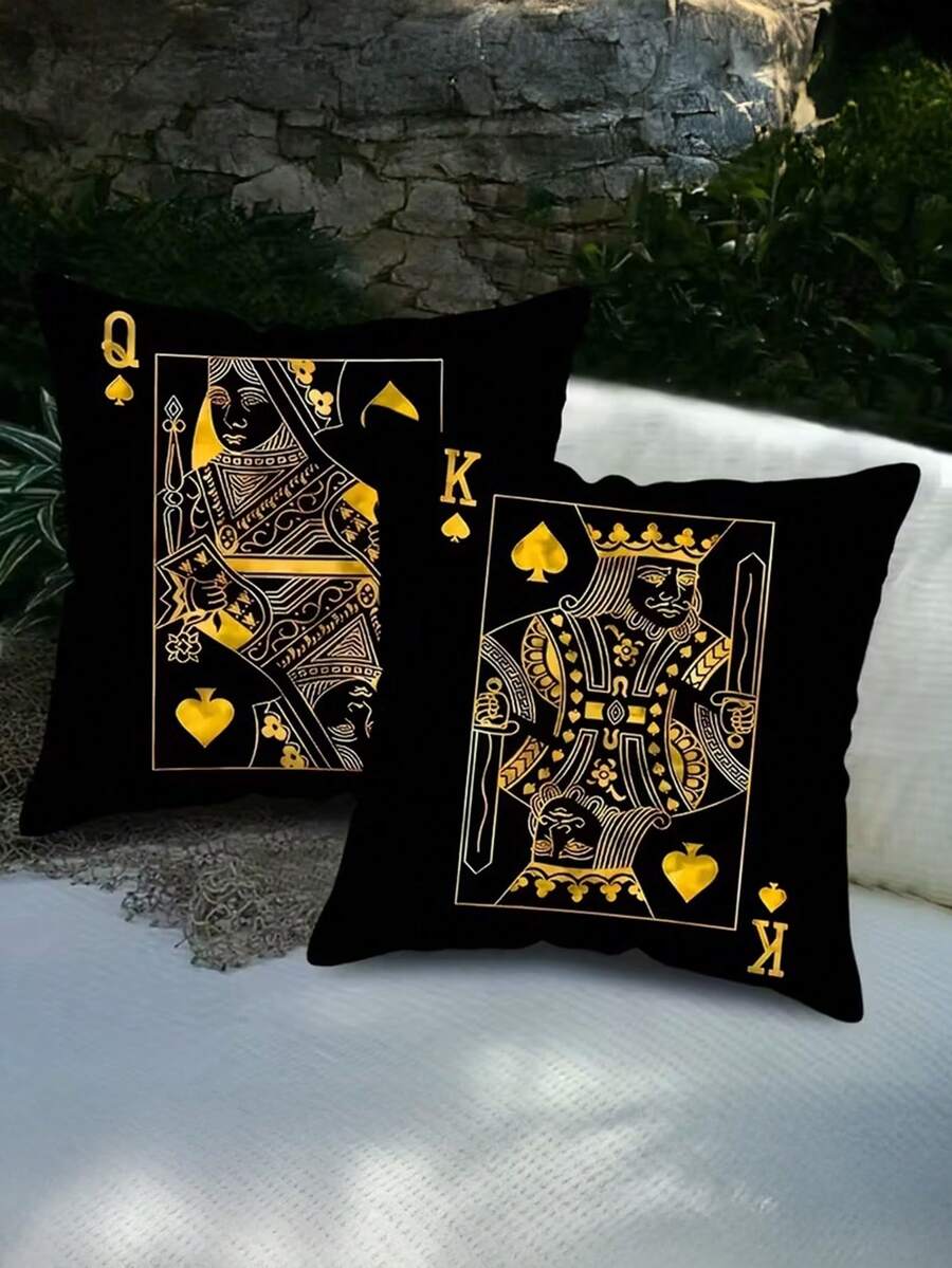 1/2/3/4pcs, High Quality Luxury Black Golden Throw Pillow Cover King Queen Ace Of Spades Unique Decoration For Living Room Bedroom Den Car 17.7*17.7 Inches - Black and Gold - View 1