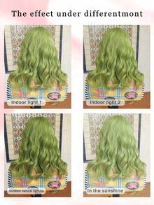 Synthetic Heat-Resistant Wig 4x2 U-Shaped Lace Wig, 16 Inches, Medium Length Curly Hair, Naturally Soft, Olive Green Realistic Wig, Easy To Wear, Synthetic Fiber Material, Heat-Resistant, Naturally Realistic, Suitable For Girls' Gatherings, Role-Playing, And Daily Wear - Olive Green - View 9