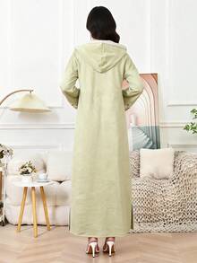 2026 New Style Ramadan Traditional Elegant Embroidered V-Neck Long Sleeve Dress For Women - Green - View 11