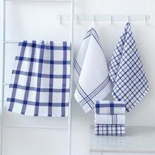 3/6/9pcs Cotton Blend Blue Plaid Kitchen Placemats, Easy To Clean Dishcloth, Multipurpose Cleaning Cloth, Dish Towel - Blue - View 5