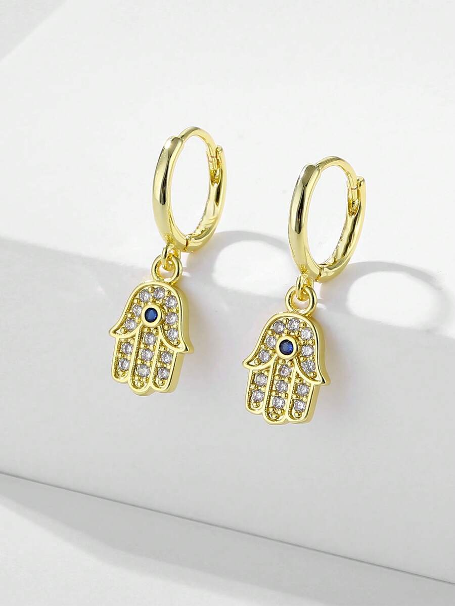 1 Pair Charming Personalized Gold Palm Eye Dangle Earrings, Creative Versatile Gift For Women - Yellow Gold - View 1
