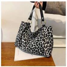 New Fashion Large Capacity Leopard Print Casual Shoulder Tote Bag, Suitable For School, Classes