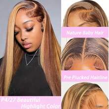 32英寸13x4蕾丝前假发和5x5高清蕾丝闭合假发，200%密度，即戴即用，无需胶水，直发，预先拔毛漂白发结，直发，无需胶水，真人前额发，4/27蜂蜜金，女士款 - SP4/27 - 查看 3