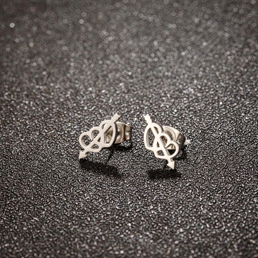 1 Pair ‌ Fashionable Heart-Shaped Arrow-Ear Studs ‌, Simple And Exquisite Style, Small And Delicate, Suitable For Daily Wear - GED738 - View 1