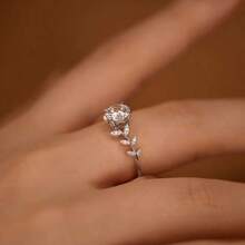 1 Anillo de flor de plata esterlina, anillo fresco y simple con imitación de rama de laurel Moissanite, anillo de flor para dama - Anillo cerrado de rama de laurel - Ver 5