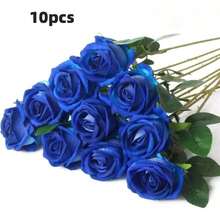 50/5/10/20/30/1 szt. Sztuczna ciemnoniebieska róża, sztuczna róża, nadaje się do samodzielnego wykonania bukietu ślubnego, dekoracji stołu, na wieczór panieński, walentynkowy, baby shower - Niebieski i biały - Zobacz 12