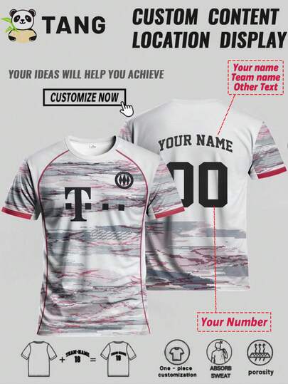 Bayern Edition anpassad herrfotbollströja med namn och nummer och rund halsringning. Bekväm sporttröja. Lämplig för fotbollsträning, fritidskläder och present.