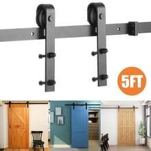 1pc Black Heavy Duty Sturdy Sliding Door Track Hardware Kit, Smooth And Quiet, Easy To Install - 1 Set Of Black - View 2