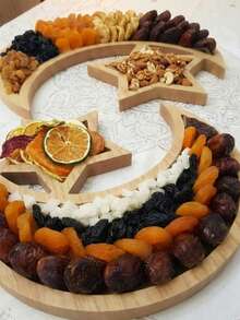 1pc Wooden Star & Moon Pattern Tray, DIY Decor, Suitable For Home Celebrations, Parties, Banquet Table Centerpiece, Can Hold Fruits & Desserts, Also Can Be Used As Decorative Plate Or Towel Holder For Parties - Multicolor - View 6