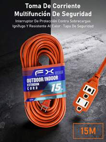 EXTENSIÓN ELÉCTRICA MULTICONTACTO USO RUDO 15 METROS 4 ENCHUFES - Tipo de Enchufe A USA (110-127V) - Ver 3