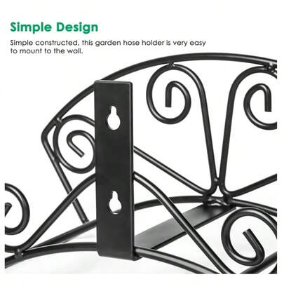 Garden Hose Holder Heavy Duty Water Hose Holder Solid Metal Hose Hanger Wall Mount Decorative Durable Garden Hose Storage Hose Reel Hose Organizer For Outside Yard, Black