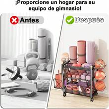 Estante para Mancuernas Extraíble con Ganchos y Ruedas Organizador de Almacenaje Tapete Yoga Multifuncional Estante de Equipo para Colchoneta Deportivo Pesas de Gimnasio Bola de Espuma en Casa - Rosa Oxidada - Ver 3