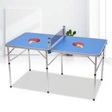 Klappbarer Tischtennistisch, tragbares Tischtennis-Set inklusive Schläger, 60 x 30 Zoll große Spielfläche mit 3 verstärkten Stangen und 6 Beinen für Stabilität - Blau - Übersicht 10