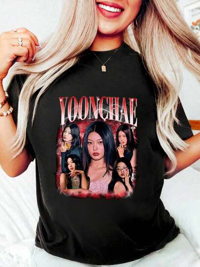 100% Cotton Yoonchae Group Portrait Design Print T-Shirt Round Neck Short Sleeve Streetwear Fashion Breathable Homme Soft Unisex Designer Clothes For Women Casual Clothes