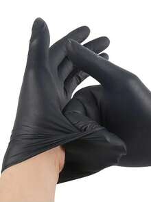 Opakowanie 100/50 sztuk rękawiczek nitrylowych, rękawice nitrylowe do użytku domowego, odpowiednie do sprzątania domu, sprzątania kuchni, kąpieli zwierząt, farbowania włosów, salonów kosmetycznych, tekstura antypoślizgowa, do środków czystości do użytku domowego, pielęgnacji samochodu, na Walentynki, Wielkanoc, Święto Dziękczynienia, Dzień Matki, Dzień Ojca, nadają się do kuchni, dystrybucji, kubków, talerzy, tac, murali, malowideł ściennych, malowania zdjęć, sprzątania, świec, dekoracji świątecznych (pakowane w torebki). - Czarne - Zobacz 3