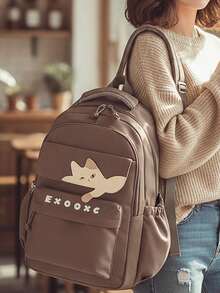 1 PC Brown Solid Color Animal Portable Travel Versatile Commuting Backpack,Multifunctional And Large Capacity Fashionable And Casual Large Capacity Portable Zipper School Bags,Travel Storage Stationery Storage,Vacation Essentials Satchel, Suitable For Earphones, Chargers, Lipstick, Cosmetics, Perfume, Skin Care And Beauty Products, Nurses, Students, Keys, Holiday Gifts - màu nâu - Xem 9