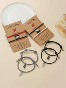 2条/套心形吊坠手链，休闲度假风涤纶手链，适合女性、情侣、日常佩戴、度假、情人节、生日等场合，可作为送给女朋友的礼物。 - 彩色 - 查看 1