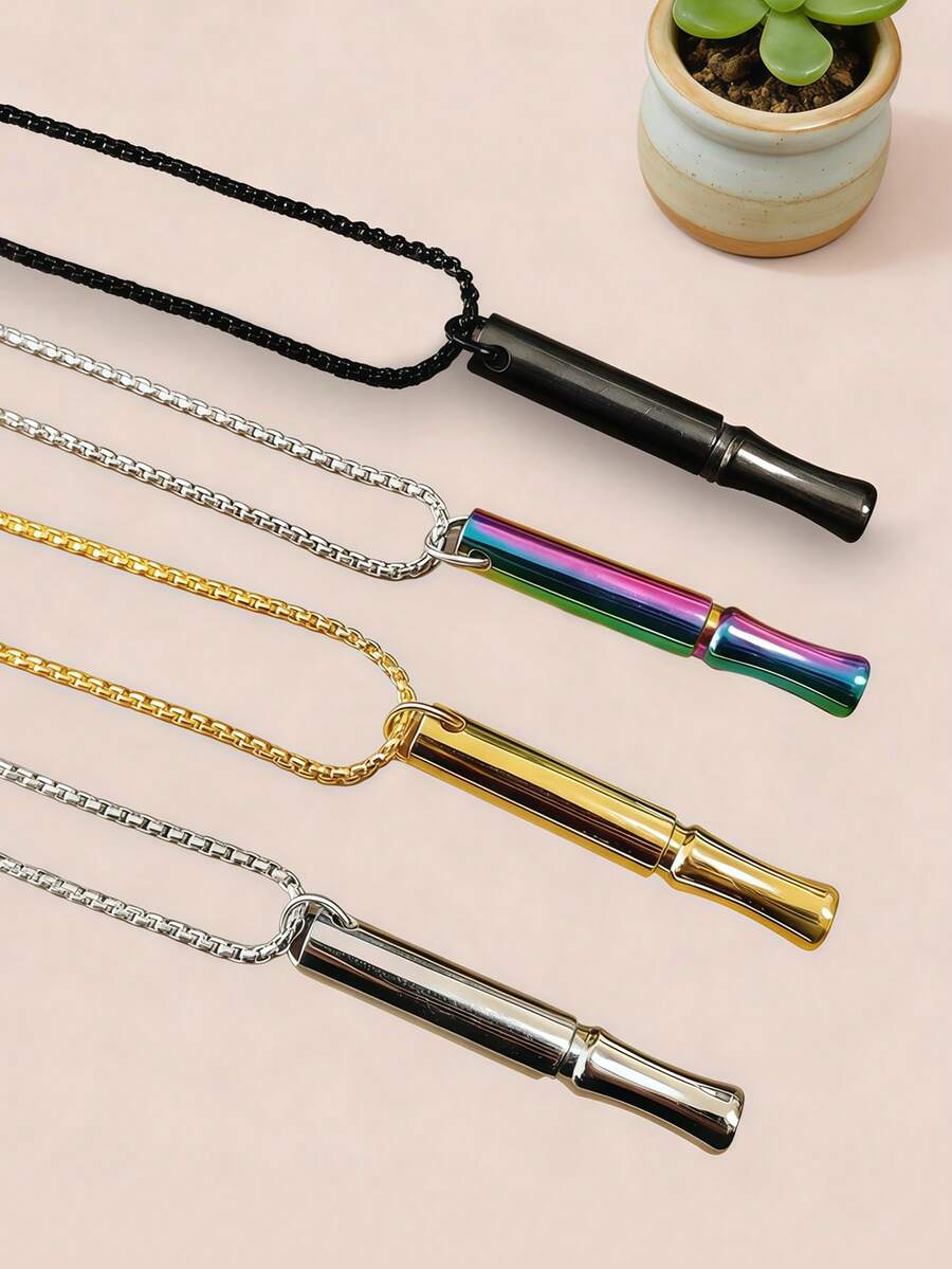 1pc Meditation Breathing Necklace, Mindfulness Anti-Anxiety Whistle Pendant, Yoga Meditation Whistle Necklace, Breathing Regulation Stress Relief Whistle Jewelry - Multicolor - View 1