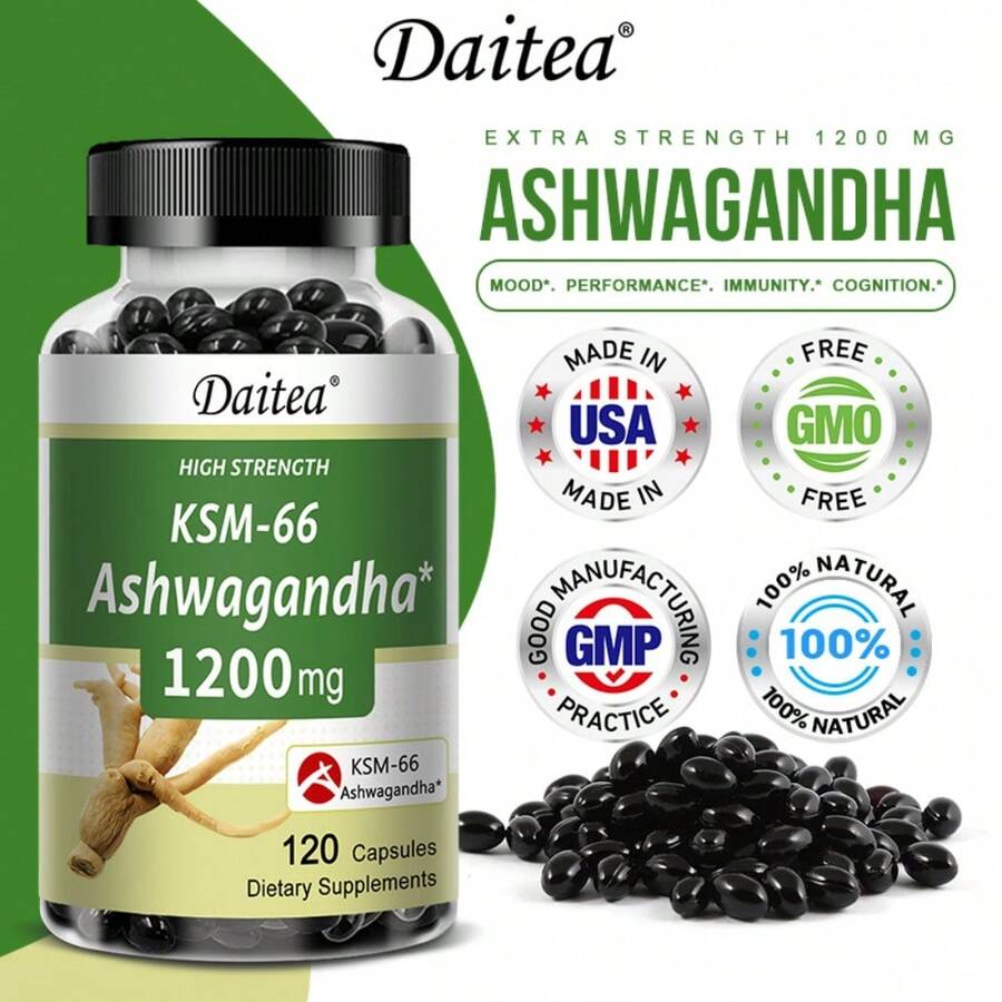 Daitea KSM-66 Ashwagandha 1200 Mg/Serving Extra Strength - Stress And Mood Relief - 120 Capsules - 1 chai - Xem 1