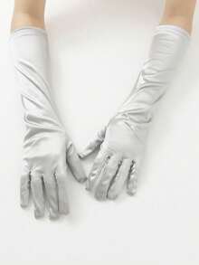 1 Pair Solid Color Minimalist Mid-Length Party Gloves - Silver - View 20