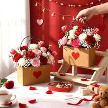 12 Pcs Valentines Kraft Paper Flower Gift Bags Brown Bouquet Bag Boxes With Handles Rectangle Flower Tote Bag With Waterproof Lining For Valentine's Day Mother's Day Birthday Wedding Parties Variant 1 - 12 - 查看 3