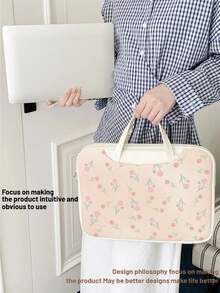 1pc Pink Tulip Flower Pattern Lightweight 16/15/14 Inch Laptop Bag, PU Leather Waterproof Padded Shockproof Laptop Sleeve, Essential For College Students And Lightweight Travel - Beige - View 4