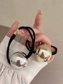 1/2pcs Metallic Gold/Silver Pom Pom Hair Ties, Elastic Hair Bands For Ponytail, Scrunchies