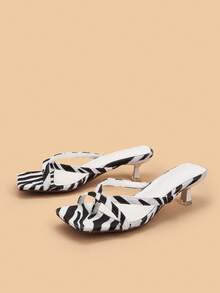 Women's 2025 Versatile Comfortable Thong Stone Texture High Heel Sandals (Stone Texture Pattern Randomly Cut) - Black and White - View 3