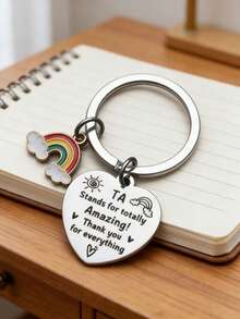 字母标语钥匙扣（1个），教师节礼物，毕业礼物，彩虹吊坠钥匙扣，包包挂饰，节日礼物 - 銀色 - 查看 2
