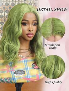 Synthetic Heat-Resistant Wig 4x2 U-Shaped Lace Wig, 16 Inches, Medium Length Curly Hair, Naturally Soft, Olive Green Realistic Wig, Easy To Wear, Synthetic Fiber Material, Heat-Resistant, Naturally Realistic, Suitable For Girls' Gatherings, Role-Playing, And Daily Wear - Olive Green - View 8