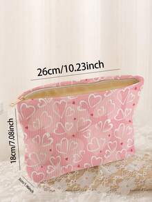 1个便携式心形图案双面印花拉链化妆包，多功能旅行洗漱用品收纳包 - 彩色 - 查看 3