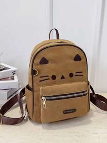 Mochila de gran capacidad con bordado de gato lindo en color caqui, bolso escolar de moda, adecuado para estudiantes de secundaria y universidad, también como regalo de vacaciones - Multicolor - Ver 2