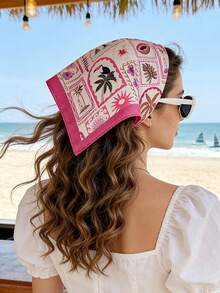 1件新款时尚70厘米女士缎面多功能配饰，贝壳沙滩印花，适合日常佩戴，四季皆宜，丝巾/手帕 - A - 查看 4