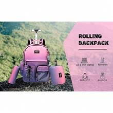 Kids Rolling Backpack With Wheels Unisex Suitcase Carry On Luggage For Elementary Middle High School Students - Berwarna merah muda - View 7