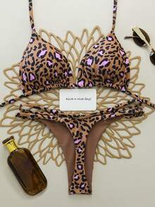 Bộ bikini dây mảnh họa tiết da báo gợi cảm, thiết kế hở lưng, thích hợp cho các buổi tiệc bể bơi mùa xuân/hè, bãi biển, biểu diễn sân khấu và kỳ nghỉ. - Nhiều màu - Xem 5