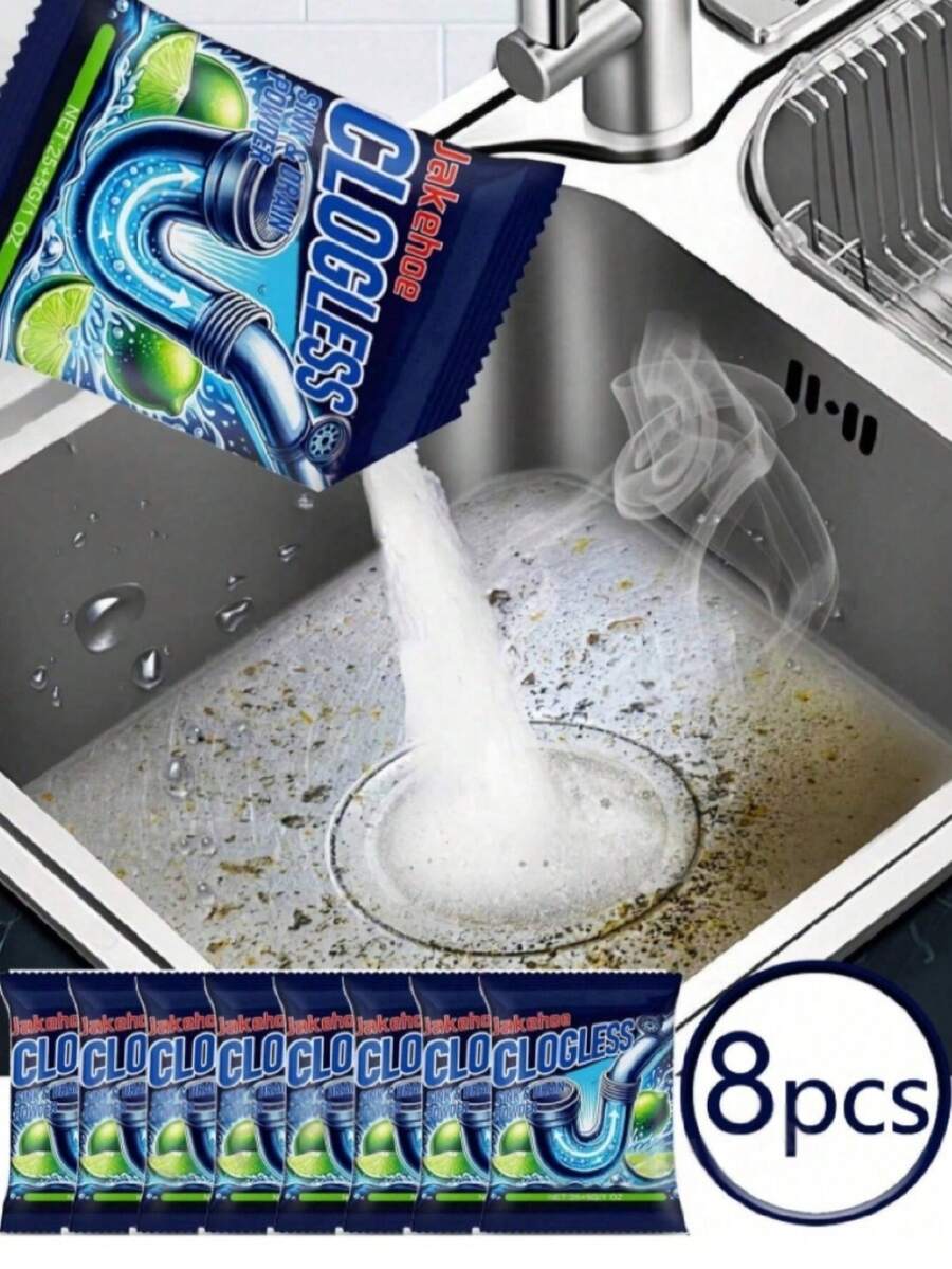 1/4/8粒装管道疏通粉，可溶解浴室、厨房、水槽、浴缸的堵塞管道，溶解毛发、皂垢、油脂，去除异味（新旧包装版本随机发货） - 粉狀 - 查看 1