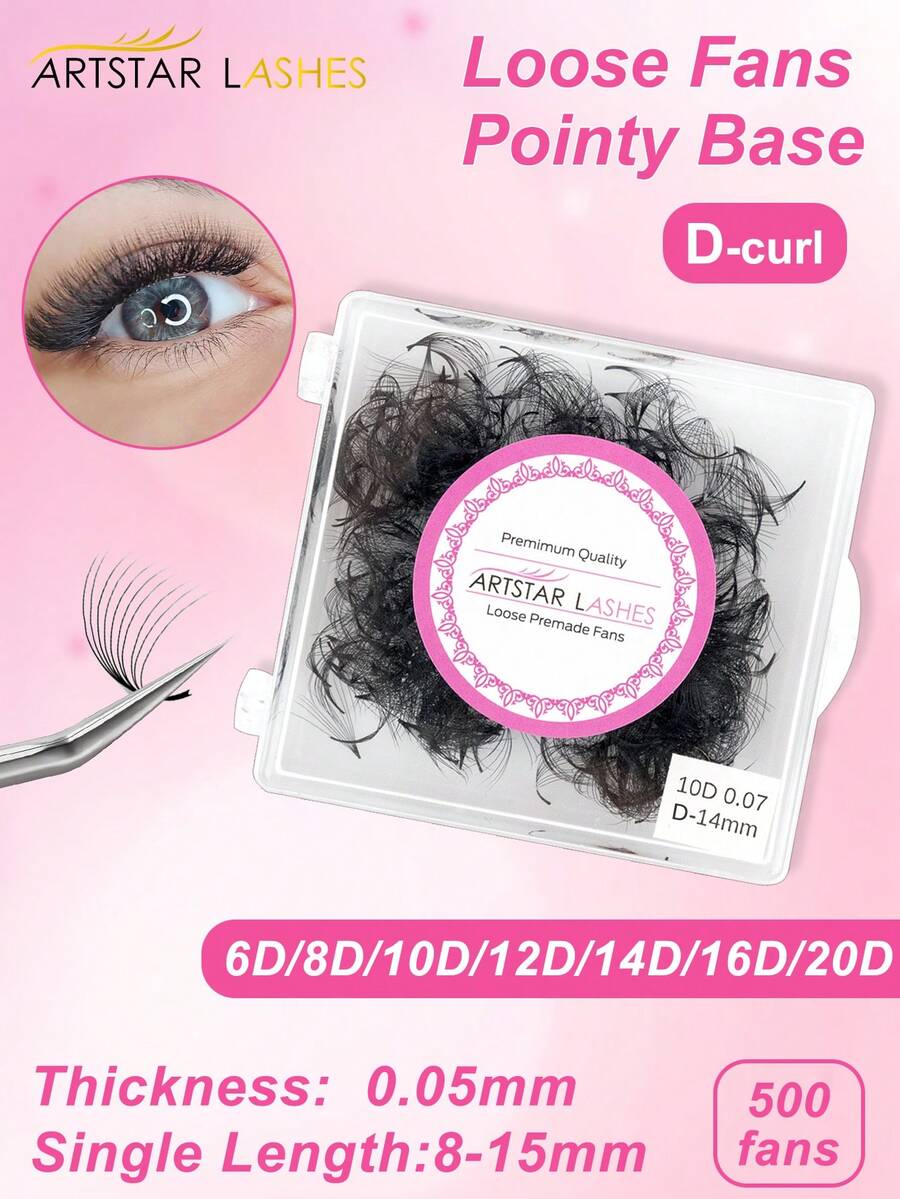 ARTSTAR 500pcs Bulk Handmade 6-20D D Curl Soft & Fluffy Mink Eyelash Extension Set - D - View 1